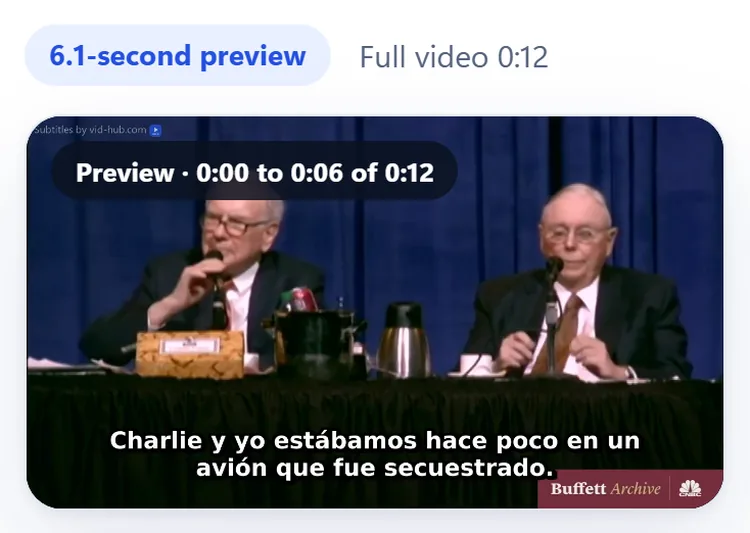 The preview player on a phone with a translated clip and Spanish subtitles burned in at the bottom.